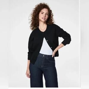 Spanx Women's Ponte Bomber Jacket Long Sleeve Classic Black Size XL NWT